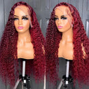 99J Burgundy Glueless Curly Human Hair Wigs For Women 13x4 Hd Lace Deep Wave Frontal Wig Wine Red Colored Curly Lace Front Wigs