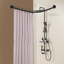 Shower Curtain Rail L Shape No Drilling Rail Corner Stainless Steel Telescopic Rod with Shower Curtain Rings