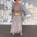 Female Elegant Floral Print Chiffon Boho Long Dress Spring Round Neck Women Pullover Dress Half Bat Sleeve Cake Skirt Dress