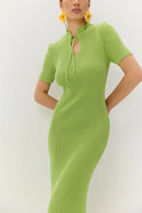 TARUXY Short Sleeve Knitted Long Dress Female Slim Hollow Retro Elegant Sweater Dress 2025 Summer New High Waist Women‘s Dress