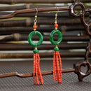 Natural Green jade Red coral beads Circle fringe Earrings FOOL'S DAY Lucky Ear stud Diy New Year Halloween Hook VALENTINE'S DAY