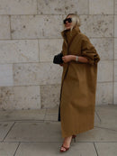 Lady Oversized Long Trench Women Coat Stand Collar Single Breasted Loose Wide Sleeve Casual Coats New Autumn Winter Chic Jackets