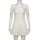 IAMHOTTY Party Holiday A-line Pleated Sleeveless Corset Dress White Buckle Up Lace-up Straps Chic Mini Dresses High Streetwear