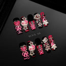 10件Y2K辣妹长棺材手工穿戴甲 3D三丽鸥Hello Kitty小熊珍珠钻石五角星穿戴美甲