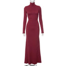 Cryptographic Fall Winter Turtleneck Elegant Long Sleeve Maxi Dress Outfits for Women Casual Fashion Bodycon Dresses Vestido