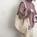 女士大号灯芯绒单肩购物包 棉布时尚帆布手提购物袋 女式手袋 可重复使用旅行包