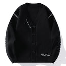 Autumn Winter V-Neck Knit Cardigan Men Harajuku Patchwork Loose Knitted Sweater Outerwear Coat Mens Fashion Casual Streetwear