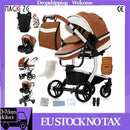 PU Leather Baby Stroller 3 in 1 Lightweight Carriage Foldable Travel Pram Multifunctional Mountable Infant Cart For Newborns New