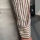 British Casual Seersucker Striped Long Sleeve Shirt Men's Slim Casual Business Shirt High Quality