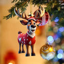2D Acrylic Cartoon Fawn Christmas Tree Pendant Christmas Cartoon Cute Christmas Hat Fawn Print Easter Decorations