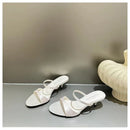 2025 Women's Summer New Fashion Square Toe Simple Solid Color Slippers Outdoor Peep Toe Casual Banquet Party Women Sandals Mujer