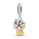 Silver Plated Boy Girl Couple Lovers Beads Charms Zirconium Dangle Fit Original Pandora Bracelet Necklace Jewelry Women Gift