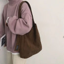 女士大号灯芯绒单肩购物包 棉布时尚帆布手提购物袋 女式手袋 可重复使用旅行包