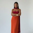 Color Blocking Scarf Collar Sling Dress Sexy Waist Cinching Chic Split Bodycon Maxi Dresses 2026 Lady Club Party Vestido