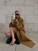Lady Oversized Long Trench Women Coat Stand Collar Single Breasted Loose Wide Sleeve Casual Coats New Autumn Winter Chic Jackets