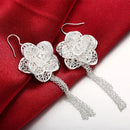 Charms high quality 925 Sterling Silver Beautiful tassel Flowers Earrings for Women fashion party wedding Jewelry Gifts