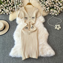 Elegant Knitted Long Dress Women Summer V Neck Single Breatsed Short Sleelve Bodycon Dresses Fashion Party Office Lady Vestidos