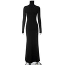Cryptographic Fall Winter Turtleneck Elegant Long Sleeve Maxi Dress Outfits for Women Casual Fashion Bodycon Dresses Vestido
