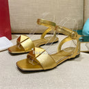 The Rivet Artisan Sandal: Genuine Leather Flat with Statement Buckle
