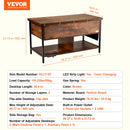 VEVOR Lift Top Coffee Table Round Rectangle Table with Extra Storage Pockets Pop Up & Flipable Coffee Table for Living Room