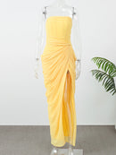 The Aurelian | Butter Yellow Mesh-Spliced Asymmetric Evening Gown