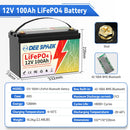 12V 100Ah Lifepo4 磷酸铁锂电池 100A BMS 适用于房车 太阳能 船用 拖钓马达 备用电源 31组 深循环锂电池