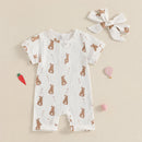 Toddler Boy Easter Casual Romper Short Sleeve Chick Print Jumpsuit with Matching Hat and Socks Set