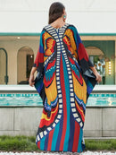 Women Ethnic Print Kaftan Beach Dress Bathing Suit Plus Size Swimsuit Cover Up Beachwear