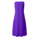 Breathable Summer Women Midi Dress Linen Blend Notch V Neck Dress Button Sleeveless Loose Fit Dresses Comfy Casual Beach Outfit