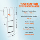 SucceBuy 3/4/5 Steps Removable Dock Ladder 350/500Lbs Load Pontoon Boat Ladder with Rubber Mat for Lake, Marine Boarding, Pool