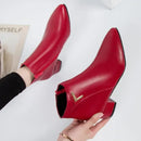 Short women's boots 2025 autumn/winter new Korean version medium thick heel short boots with zipper frosted face pointed single