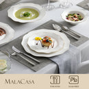 MALACASA LOTUS 16/32件套北欧风白色瓷餐具套装，含碗碟、主餐盘、甜点盘和汤盘，4/8人份