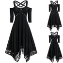 Halloween Plus Size Open Shoulder Elegant Party Dresses For Teens 2024 Lace Half Sleeve Gothic Dress Clothing Female