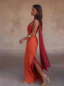 The Suzette | Color-Block Scarf-Collar Maxi Dress