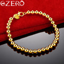 ALIZERO 925纯银18K镀金光滑6毫米珠子手链女式吊坠婚订派对珠宝礼物
