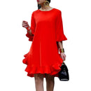 Yeezzi Female Falbala Elegant Party Evening Dress 2024 Spring Summer Half Sleeves Solid Color Casual Red Midi Dresses For Women
