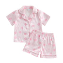 Girls Cute Floral Print Pajama Set with V-Neck Button Down Top and Matching Shorts for Summer Loungewear - 2 Piece Set