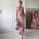 Chic Printed Women's Dress Halter Sleeveless Irregular Waist-Closed Lady Dresses 2026 Summer Chic Female Vacation Holiday Robe