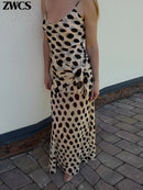 Polka Dots Print Detachable Scarf Sling Dress 2026 New Ladies Slim V-neck Spaghetti Strap Long Robes Women's Beach Dresses