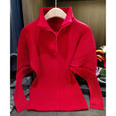 Miyake Pleated Sweatshirt Pit Stripe Zipper Standing Collar Jacket Women 2025 New Casual Pullover Hundred Pleat Skinny Tops