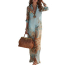 Women Summer Long Sleeve Maxi Dress Vintage Printed Fashion European Daily Casual Flowy Sundress