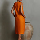 Elegant Minimalist Women Midi Dress Bohemian Sleeveless Crew Neck Straight Dress Side Pocket Solid Resort Wear Office Lady Dress
