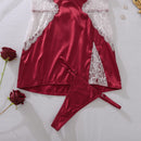 Ellolace Sexy Deep-V Neck Satin Dress Sexy Lingerie Lace Patchwork Split Sissy Night Dress Women Slip Dress Silk Nightwear