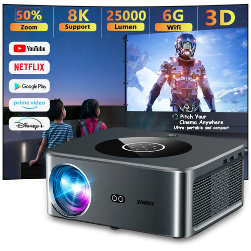 XIWBSY 25000 流明安卓 4K LED 投影仪 800ANSI WiFi6 蓝牙投影仪 家庭影院 自动对焦/梯形校正投影仪