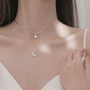 925 Silver Necklace for Women Double Layer Zircon Star Moon Pendant Necklace Delicate Chain Charm Elegant Fashion Jewelry Gifts
