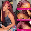 99J Burgundy Glueless Curly Human Hair Wigs For Women 13x4 Hd Lace Deep Wave Frontal Wig Wine Red Colored Curly Lace Front Wigs