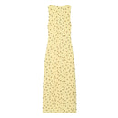 BSAY 2026 Women's Yellow Polka Dot Maxi Dress Sleeveless Crew Neck Waist Ruched Elegant Long Dress Summer Casual Party Dresses
