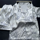 2 Pieces Print Sleepwear Faux Silk Satin Nightwear Pyjamas Fashion Casual Pajama Women Shorts Pajamas Set Ink Painting Outfits
