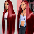 99J Colored Lace Front Human Hair Wigs Straight Burgundy 13x4 HD Transparent Full Lace Frontal Wig Red Glueless Wigs For Women