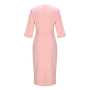 Elegant Women Midi Dress O Neck Half Sleeve Bead Design Party Bodycon Dress Women Fashion Summer Office Dresses Pink White Black